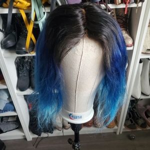 Ombre blue human hair wig